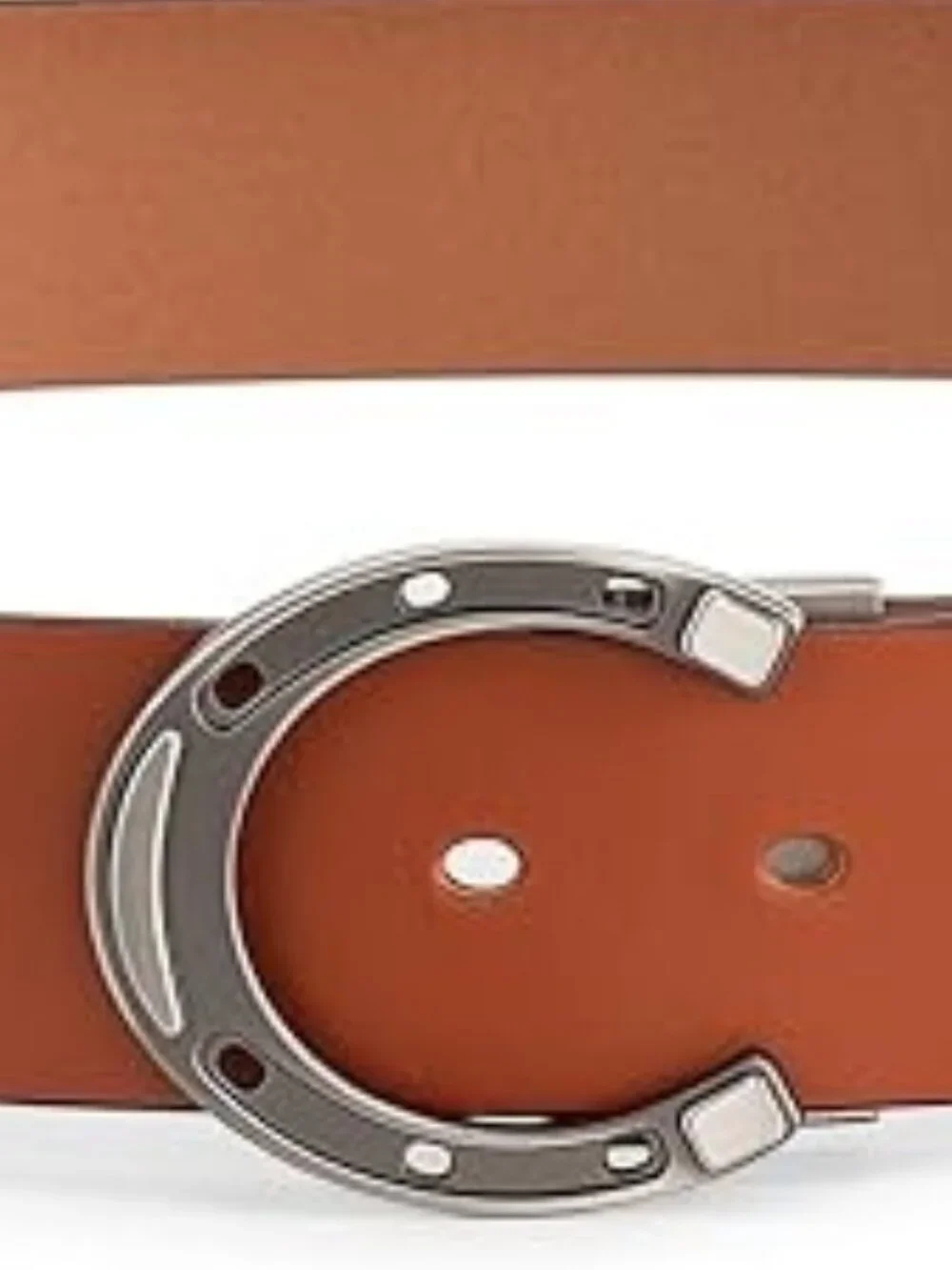 BIYBLETES Horseshoe Belt Buckle Belt Brown 100% Genuine Leather Unisex - 30